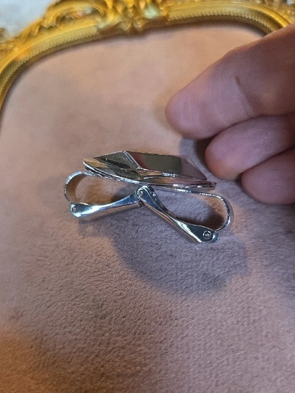 Vintage Mid Century Silver Geometric Scarf Clip